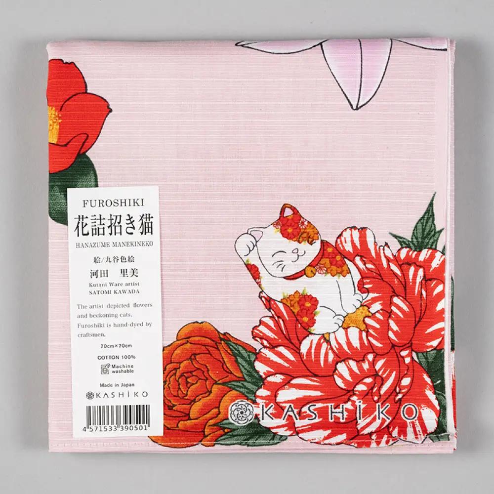 FUROSHIKI  風呂敷 ふろしき 花詰め招き猫 日本製 70cm×70cm