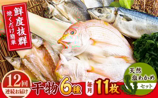 【全12回定期便】【平戸自慢】豪華干物 6種詰合せ＆天然塩わかめセット 平戸市 / 一山水産 [KAB248]