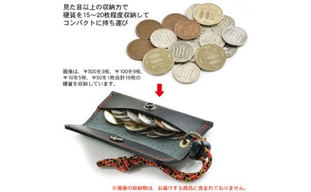 スティック型コインケース　バンナイズ オイル シュリンク レザー 本革 財布 コンパクト ファッション小物  ブラック / レッド