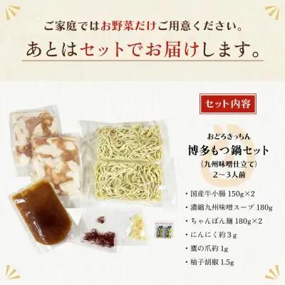 Y69-03 おどろきっちん 博多もつ鍋セット(九州味噌仕立て) 2～3人前 もつ鍋
