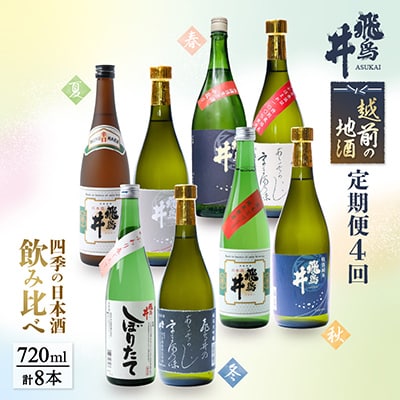 【発送月固定定期便】お楽しみ 越前の地酒 四季の日本酒飲み比べ 計720ml × 8本 全4回【配送不可地域：離島】【4011235】