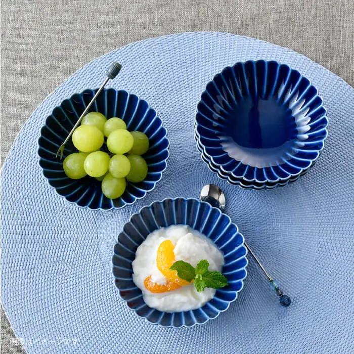 【波佐見焼】菊彫 瑠璃色 ルリ取鉢（小）5個セット 食器 皿【福田陶器店】[PA272] 波佐見焼
