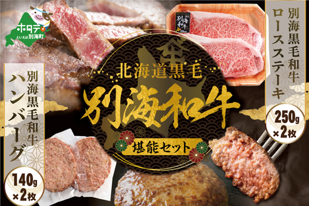 （2024年3月発送分）別海和牛 ロースステーキ （250g×2）+ハンバーグ （140g×2）【別海和牛】 （ 牛肉 はんばーぐ ハンバーグ ロースステーキ 黒毛和牛 別海和牛 北海道 別海町 人気 ふるさと納税 ）