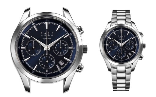 【シルバー×ネイビー （ATC-40SVNV）】 【株式会社Knot】 選べる！ プレミアムシリーズ オートマティック クロノグラフ ＆ ステンレスリンクブレスレット 腕時計 時計 ストップウオッチ ウォッチ 日本製 機械式時計 機械式 自動巻き 東京都 武蔵野市