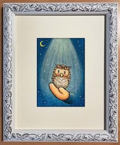 F131(ふくろう)　ハガキ大原画【ふくろう】