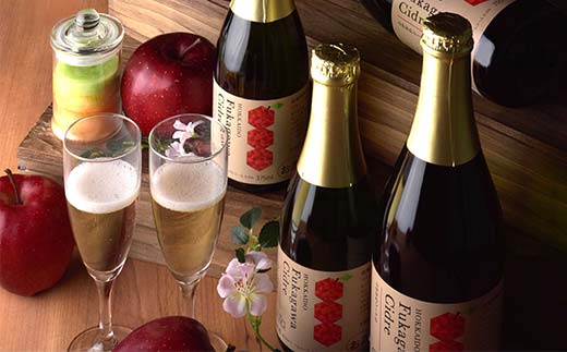 ふかがわシードル375ml 3本セット 北のハイグレード食品 北海道 深川 国産シードル 林檎のお酒 りんご酒 果実酒 おしゃれギフト プレゼント お取り寄せ クラフトシードル スパークリングシードル