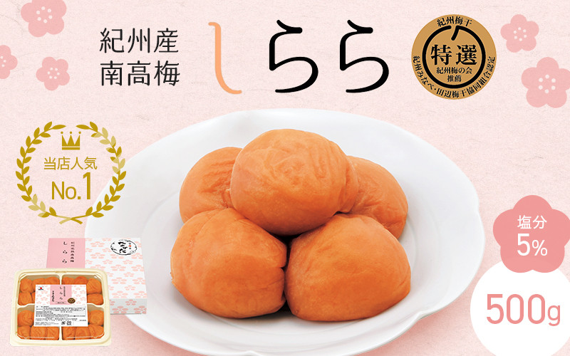 
                  紀州産南高梅 梅干し しらら （塩分5％）500ｇ / 梅干し 梅干 梅 中田食品 和歌山 田辺 紀州南高梅 南高梅 うす塩 減塩 塩分控えめ ご飯のお供【nkt007-2】
                