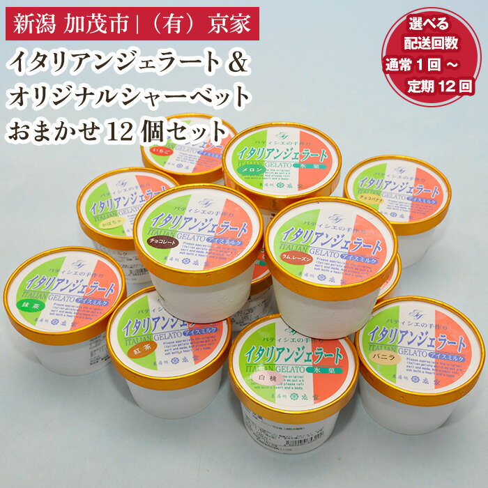 【ふるさと納税】京家のイタリアンジェラート&オリジナルシャーベット おまかせ12個セット 【選べる配送回数 通常配送1回〜定期便12回】 アイス アイスクリーム 氷菓 スイーツ ひんやり 有限会社京家 加茂市