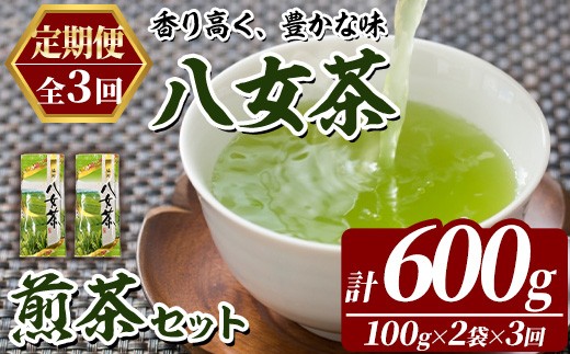 ≪定期便・全3回≫八女茶 煎茶 セット (100g×2袋×毎月連続3回) 茶 お茶 八女茶 煎茶 パック 福岡県産 定期便 頒布会【木村食品】as46-062