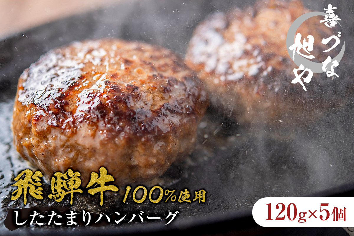 喜づな旭や 飛騨牛100％したたまりハンバーグ 120g×5個 牛肉 和牛 ブランド牛 洋食 プレーン シンプル おかず 総菜 挽肉 ひき肉 肉汁 味噌たまり醤油 みそたまり ギフト 贈り物 贈答 個包装 真空パック 便利 時短 冷凍 焼くだけ お取り寄せ【0092-004】