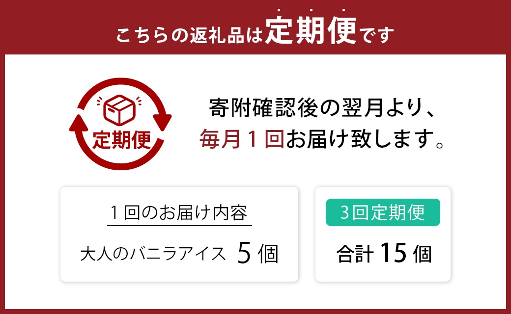 【3回定期便】 【極上バニラビーンズの香り】 至福の口どけ "大人のバニラアイス" 5個×3回 計15個
