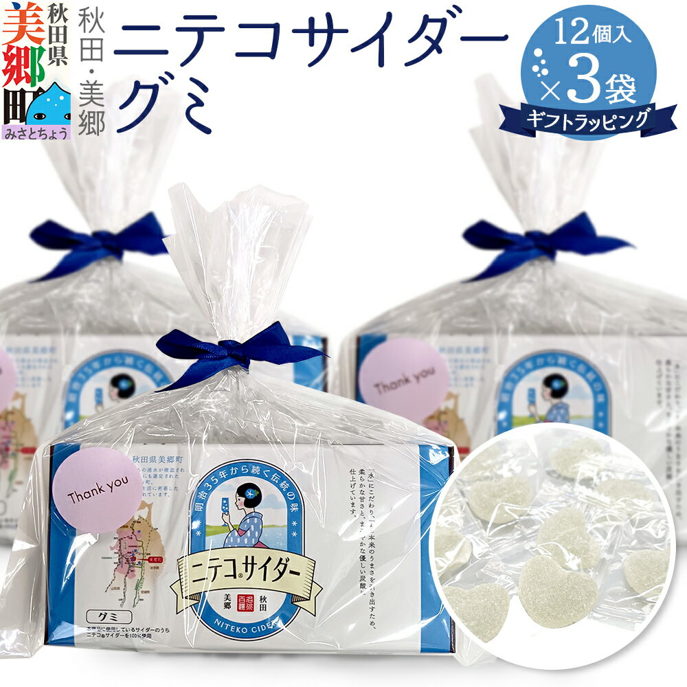 【ふるさと納税】ニテコサイダーグミ 12個×3袋セット あきた美郷づくり ギフト 秋田県 美郷町 名水 [ニテコサイダー グミ お菓子 秋田 美郷町 お土産 ギフト]
