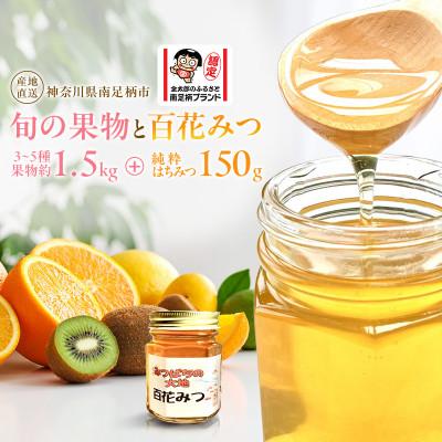 ふるさと納税 南足柄市 南足柄の旬の果物1.5kgとはちみつ150gのセット【竹籠ギフト】