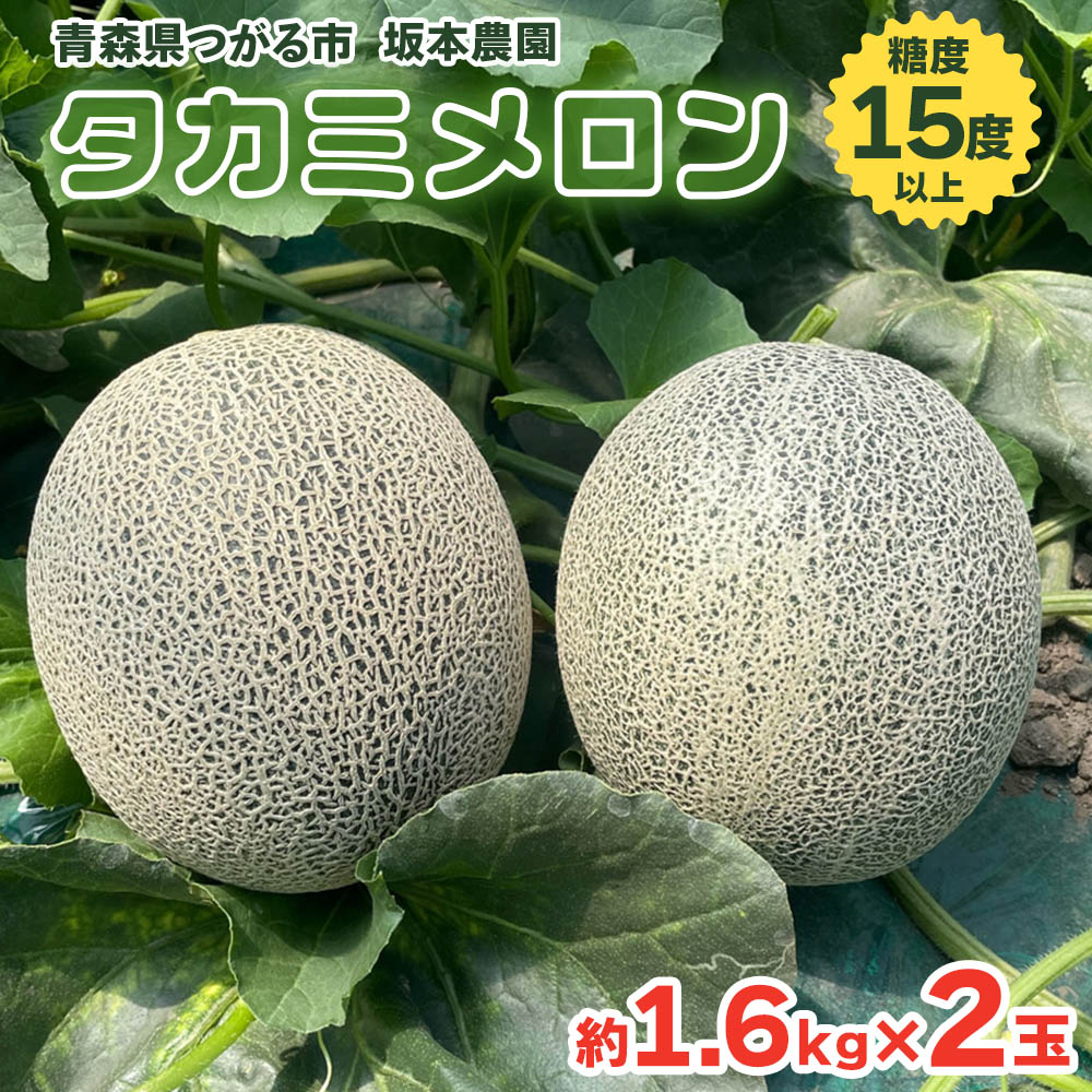 【ふるさと納税】坂本農園のブランドメロン タカミ (約1.6kg×2玉) 糖度15度以上｜青森 津軽 つがる 果物 フルーツ ギフト メロン めろん たかみ タカミ 2026年 令和8年 [0822]
