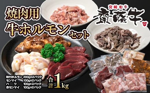 宮崎和牛 齋藤牛 ホルモンセット 焼肉 バーベキュー 焼肉 牛肉★もつ鍋 国産 国産牛 牛モツ もつ モツ もつ鍋 モツ鍋 コラーゲン ＜1-201＞ 5-2a