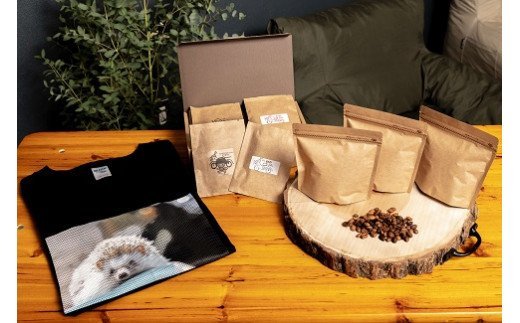 【豆】自家焙煎コーヒー＆【S】ハリネズミTシャツセット KWNCA008