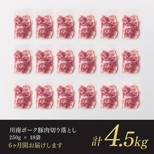 【6ヶ月定期便】川南ポーク豚小間切れ4.5kg(250g×18パック) 【 宮崎県産 川南町産 豚肉 肉 切り落とし 小分け 定期便 送料無料 】