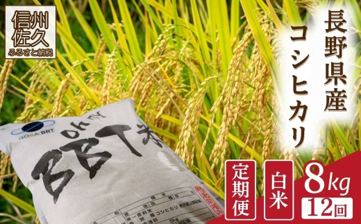 【令和8年産・白米8kg×12カ月定期便】特別栽培米　BBT米（五郎兵衛米） 〈2026年10月中旬頃～順次発送〉 先行予約　新米　信州　こしひかり【 米 コメ 白米 精米 お米 こめ おこめ 予約 備蓄品 コシヒカリ 長野県 佐久市 】