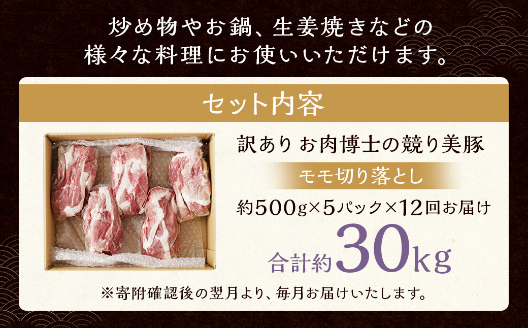 【全12回定期便】【訳あり】長崎県産「競り美豚」モモ 切り落とし 2.5kg