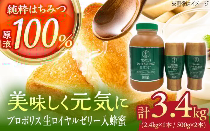 
            コハマのハチミツ プロポリス 生ローヤルゼリー入蜂蜜 計3.4kg (2.4kg×1本 / 500g×2本) 蜂蜜 はちみつ ハチミツ 国産 ギフト 沖縄市 / 農業生産法人株式会社小浜養蜂場 [BCAQ010]
          