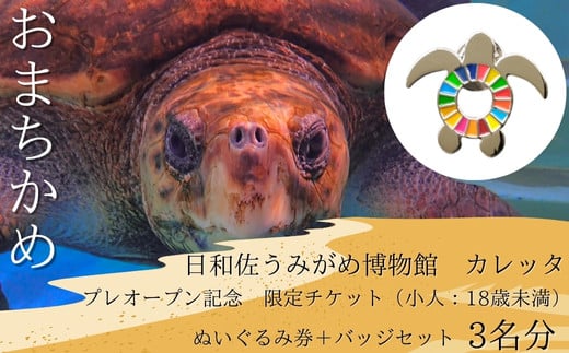 【プレオープン記念】　限定チケット（小人：18歳未満）ぬいぐるみ券＋バッジセット　3名分