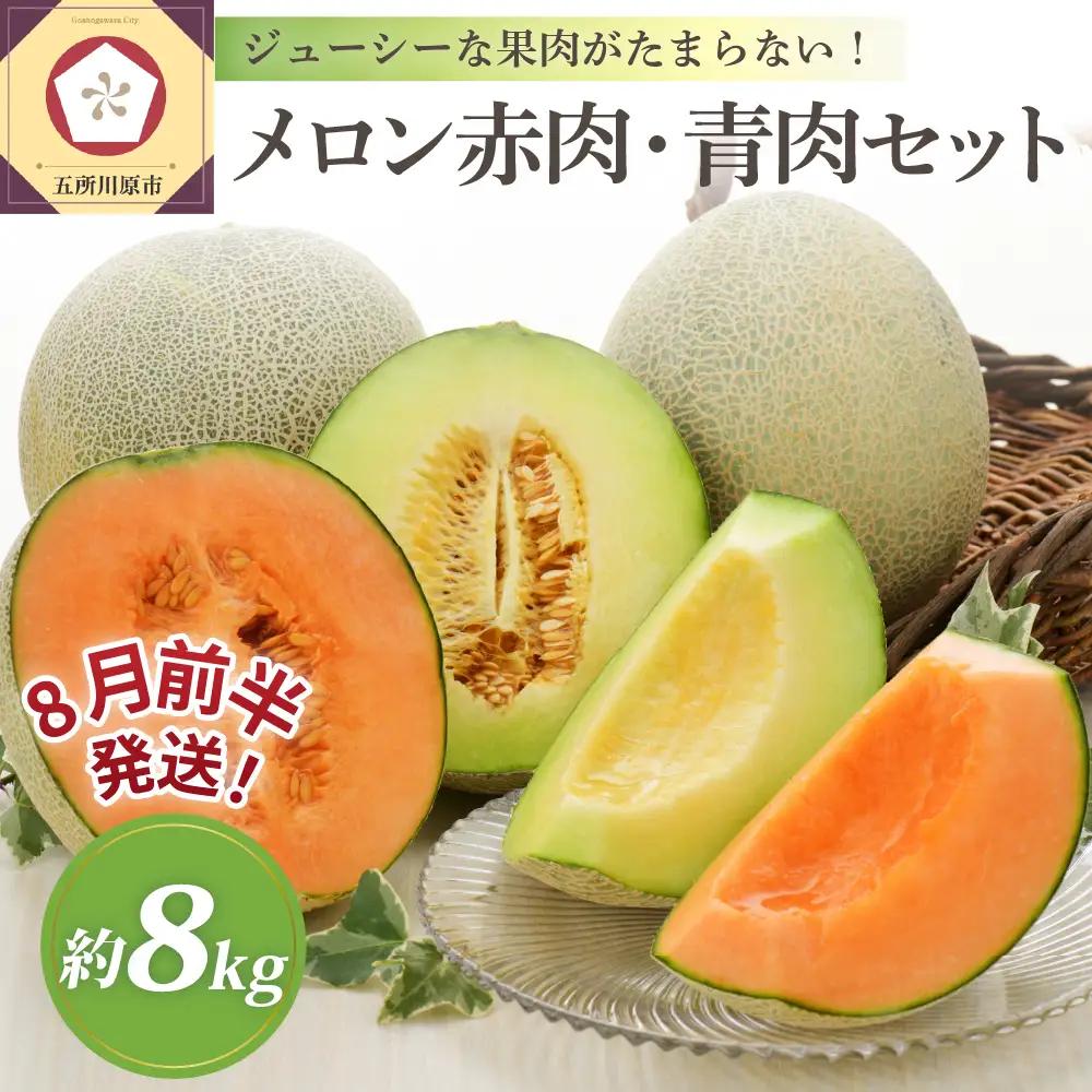 【8月前半発送】 メロン (赤肉・青肉セット) 約8kg 青森県産 メロン