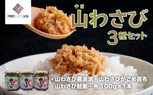 
山わさび 3種セット(醤油漬・がごめ昆布・鮭節)【配送不可地域：離島】 わさび ワサビ 山葵 山山葵 山わさび 山ワサビ 北海道 美幌町 送料無料 BHRG056
