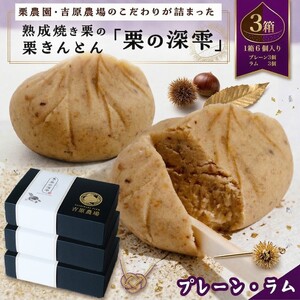 栗きんとん 「 栗の深雫 」 プレーン3個 ＆ ラム3個入り 3箱