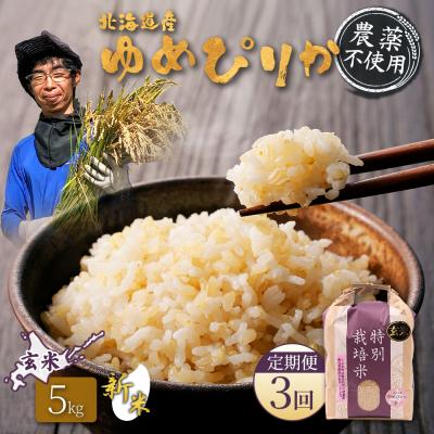 ふるさと納税 羽幌町 【2026年産新米】【定期便:3回】ゆめぴりか玄米5kg(無化学肥料・農薬不使用)【25202】