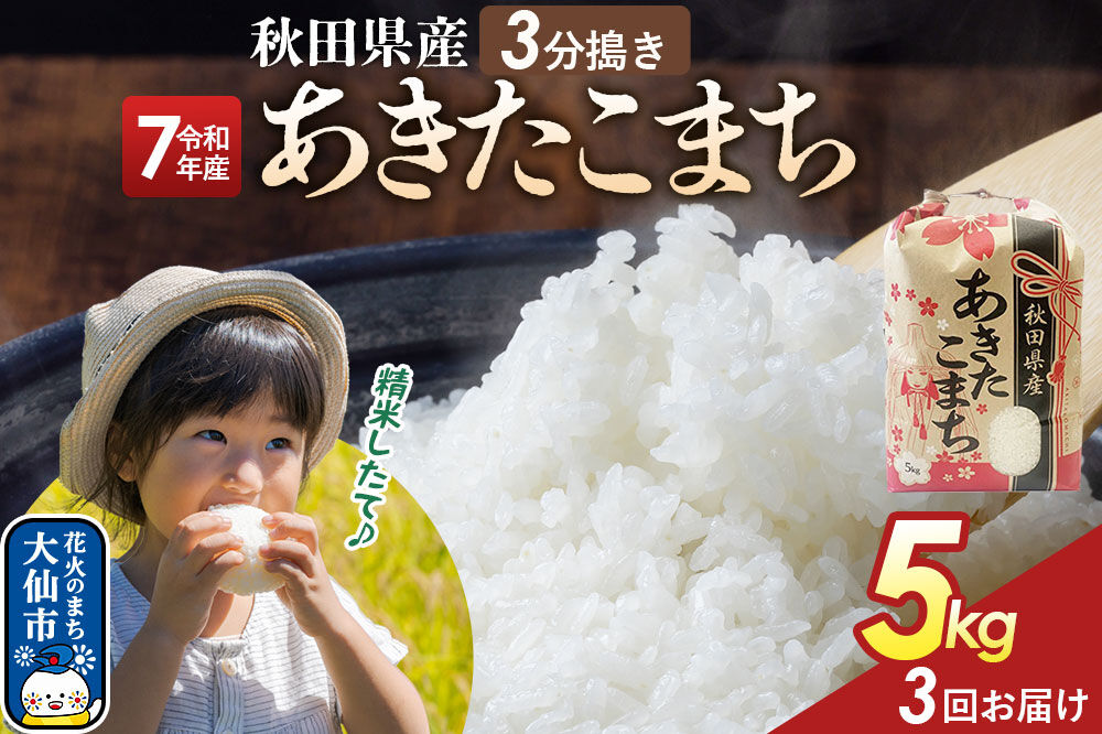 《定期便3ヶ月》【3分搗き】あきたこまち 5kg 秋田県産 令和7年産 こまちライン 秋田県 大仙市産 [秋田 お米 米どころ あきたこまち こまちライン]
