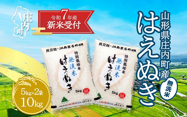 【新米受付 10月発送】R7年産 特別栽培米はえぬき無洗米 10kg（入金期限：2025.9.15）