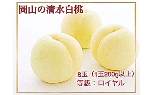 Fp-1【令和8年発送・先行予約】岡山県産　清水白桃（1玉200ｇ以上）8玉　等級：ロイヤル　化粧箱入り