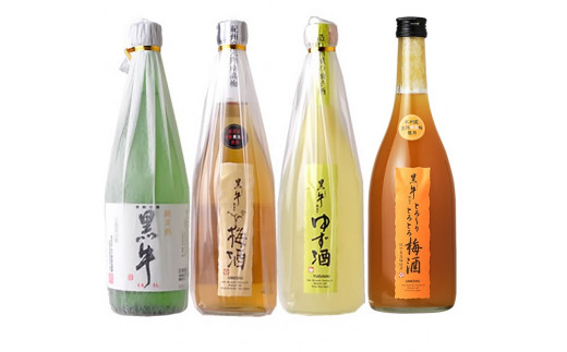 
            黒牛720ml6本セット (純米酒2本／梅酒2本／ゆず酒／とろーり梅酒）名手酒造（E006）
          