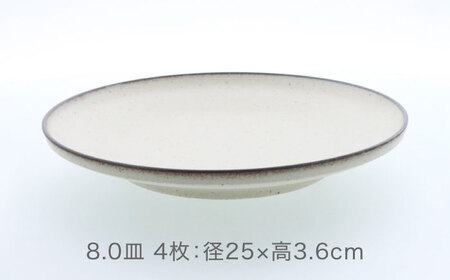 【美濃焼】クレタ 切立リム型 8.0皿 4点セット【カネ定製陶】 プレート 食器セット ナチュラル[MEI265]