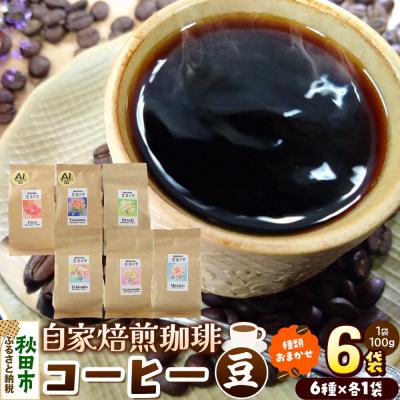 ふるさと納税 秋田市 自家焙煎珈琲 豆　100g×おまかせ6種セット|15_sfk-020601