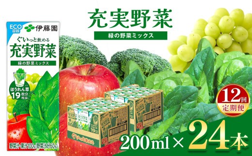 
            【定期便12回】紙充実野菜緑の野菜ミックス２００ｍｌ×２４本伊藤園   | 野菜 緑野菜 ジュース ドリンク 飲料 健康 食品 長期常温可能 1ケース 長野県 松本市 ふるさと納税
          