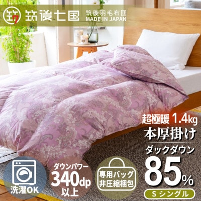 ダウン85%超極暖1.4kg本厚掛け羽毛布団シングル(ピンク系柄お任せ)【筑後七国羽毛ふとん】