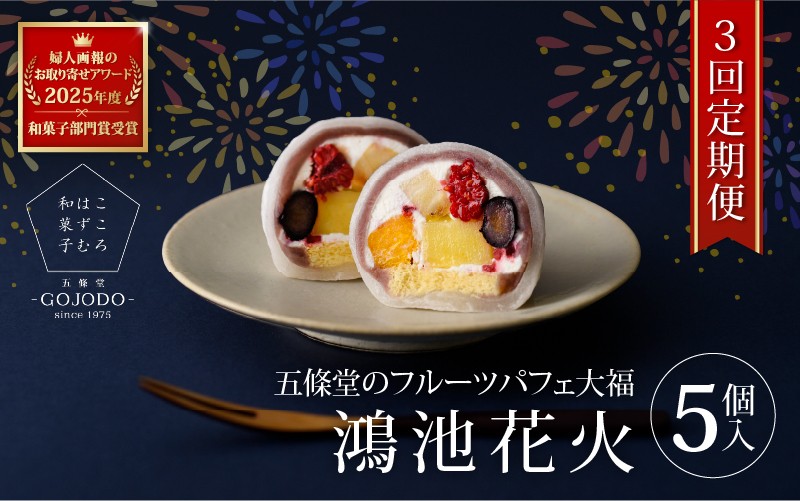 
            ★多数のメディアで紹介されました★【定期便・2か月に１回発送(全3回) 】五條堂のフルーツパフェ大福「鴻池花火」(5個入り)
          