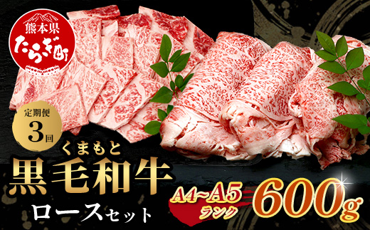 【定期便3回】A4・A5 くまもと黒毛和牛 ロース セット 計600g ( すき焼き / 焼肉 各300g )×3回配送 本場 熊本県 ブランド 牛 黒毛 和牛 厳選 A4 等級以上 肉 上質 熊本県