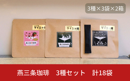 燕三条珈琲 3種セット 計18袋 エチオピア産ゲイシャ種 鉄入珈琲 苺珈琲 ドリップバッグ 珈琲 コーヒー 飲み比べ [株式会社プラスワイズ]【026S034】