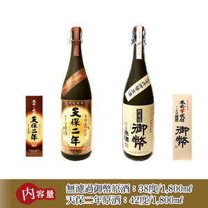 無濾過御幣原酒 化粧箱 38度 (1,800ml)と天保二年原酒 化粧箱 42度 (1,800ml) のセット【HM020】【姫泉酒造合資会社】