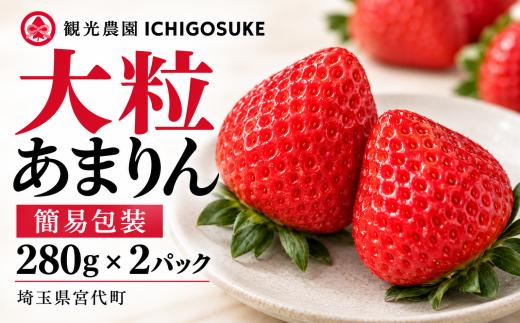【先行予約】いちご あまりん（簡易包装） 大粒 280g×2パック | 苺 イチゴ 埼玉県産 甘りん オリジナル 希少 冷蔵 産地直送 全国いちご選手権 3年連続最高金賞品種 1月 2月 3月 4月 発送 産地直送 ギフト 贈答 冬 春 フルーツ 観光農園ICHIGOSUKE 埼玉県 宮代町