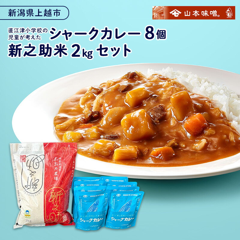 【ふるさと納税】直江津小学校の児童が考えたシャークカレー（8個）と新之助米（2kg）セット カレー ルー 米 上越市