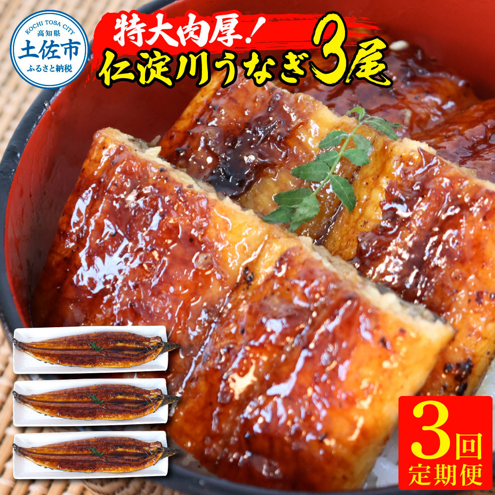 
                  【3回定期便】仁淀川特大肉厚うなぎ3尾セット 定期コース 3ヶ月 タレ付き うなぎ 鰻 ウナギ 国産 蒲焼き かば焼き 1尾200g超え 仁淀川 太化うなぎ 養殖 おいしい 人気 冷凍 夏
                