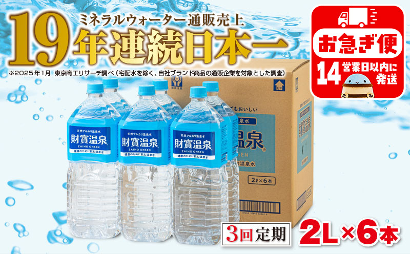 
            A1-22542／【3回定期】天然アルカリ温泉水 財寶温泉 2L×6本
          