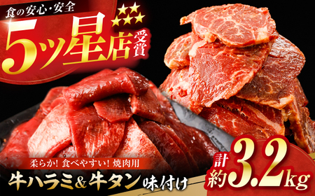 牛ハラミ ＆ 牛タン　味付け 各種約200g×8 総計約3.2kg  / 訳あり 小分け 柔らかい  一口サイズ 【(有)山重食肉】[ATAP168]