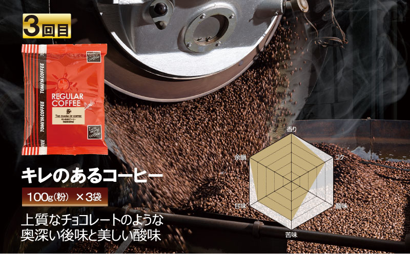 【 5ヶ月定期便 】 定期便 ！ おいしい コーヒー を飲もう 各月 100 g × 3 袋 ( 粉 ) を お届け 計 1.5 kg コーヒー ポスト投函 トミヤコーヒー 自家 焙煎 静岡県 沼津市