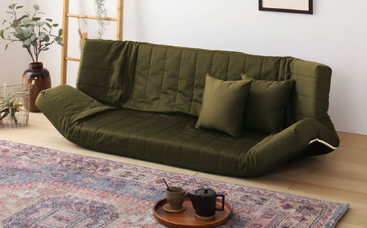 【a078】低反発マルチソファ(カーキ・デニム生地)【配送不可地域：沖縄県、離島】