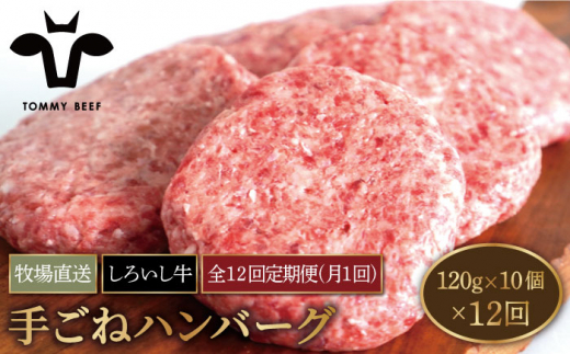 【牧場直送】【12回定期便】佐賀県産しろいし牛 ボリュームたっぷり手ごねハンバーグ 120g×10個【有限会社佐賀セントラル牧場】 [IAH059]