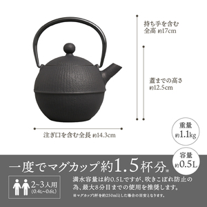 【6カ月以内発送予定】南部鉄器 急須 手まり（ブラック） 0.5L 【及春鋳造所 作】 伝統工芸品 キッチン用品 食器 日用品 雑貨 [Y0019]